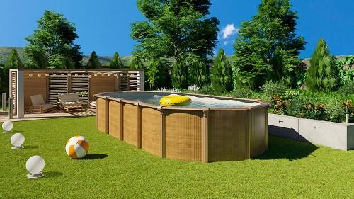 Schwimmbecken OV 132 Wood Braun - Sandfarben/Braun, Basics, Kunststoff/Metall (610/360/130cm)