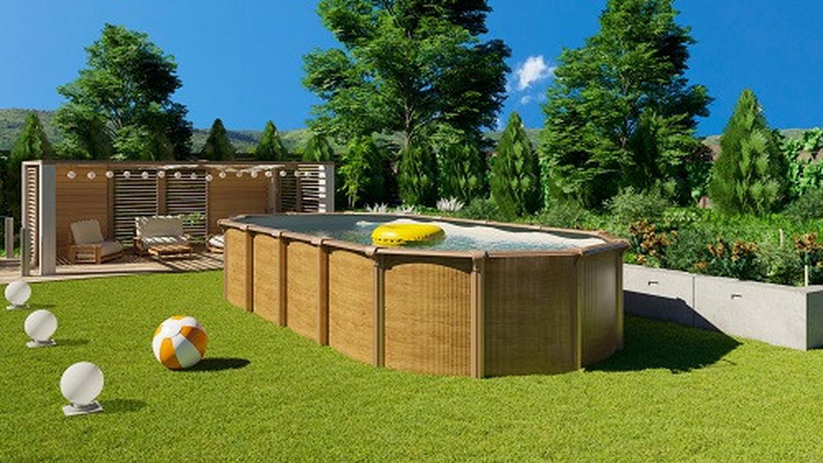 Schwimmbecken OV 132 ca. 730x370x130cm - Sandfarben/Braun, Basics, Kunststoff (730/370/130cm)