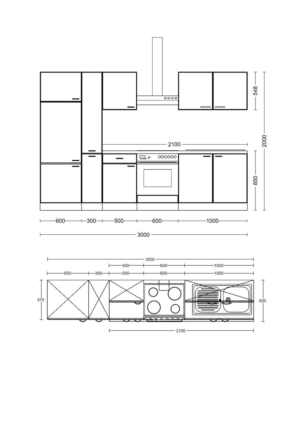 Kuhinjski Blok Z Aparati Wito, Bela - barve nerjavečega jekla/bela, Moderno, umetna masa/leseni material (300cm) - FlexWell