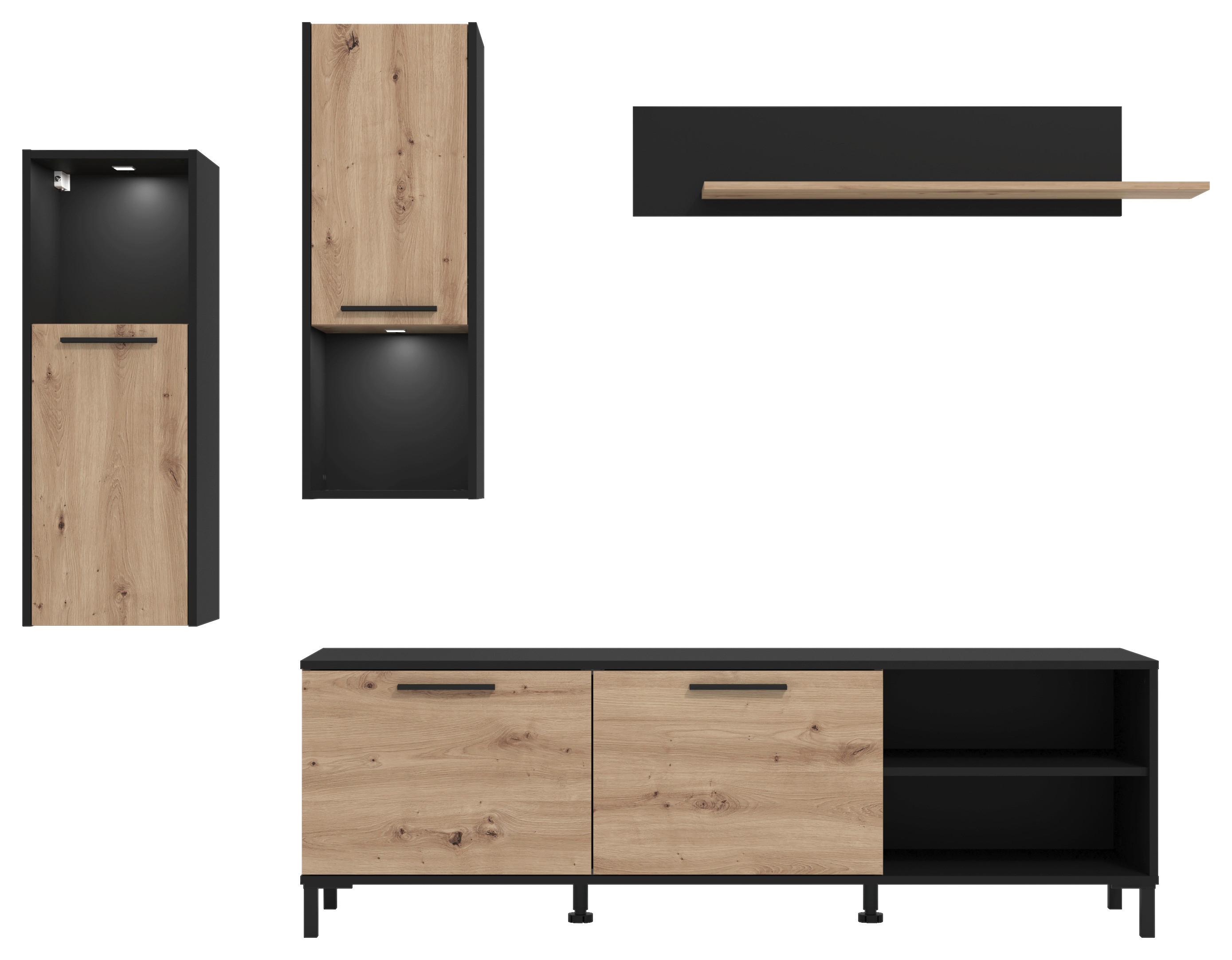 Szekrénysor 4 Részes Adria - fekete/Artisan tölgy, Modern, műanyag/faalapú anyag (260/180/40cm) - Mömax