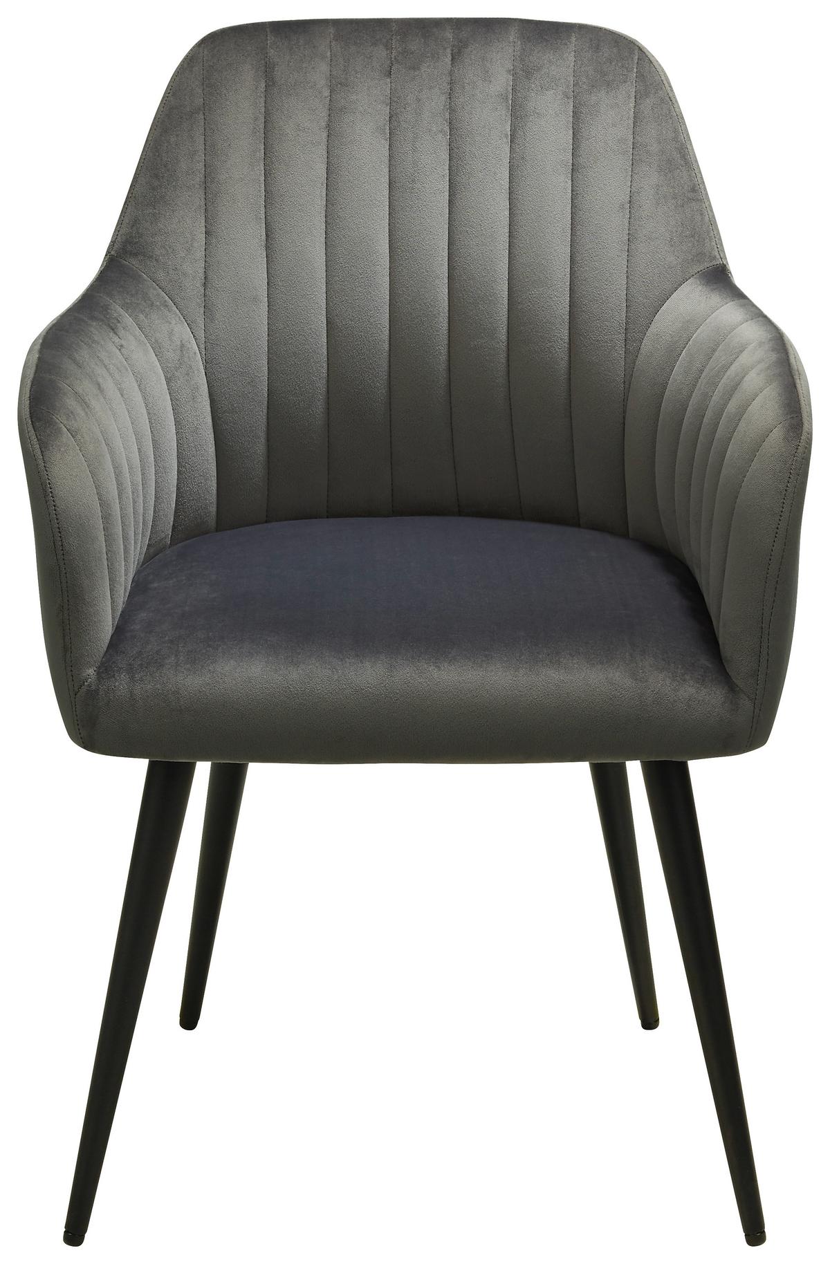 Armlehnstuhl Martha Aus Samt In Grau - Schwarz/Grau, Modern, Textil/Metall (57/83,5/58cm) - Mömax