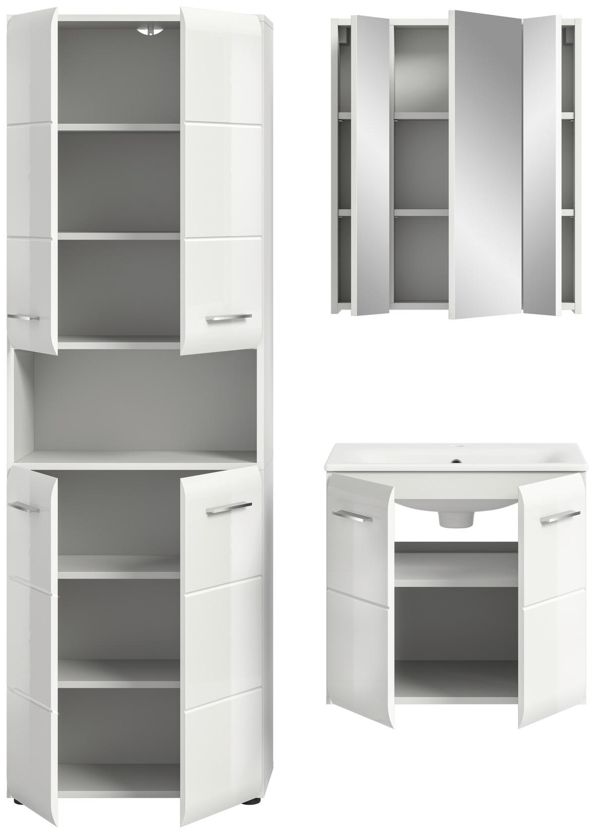 Badezimmer Ice 4-tlg. ca. 120 cm Weiß - Weiß Hochglanz/Silberfarben, MODERN, Keramik/Holzwerkstoff (120cm) - MID.YOU