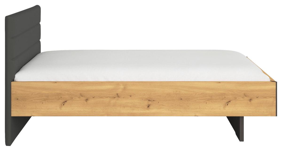 Postelja Endora, Barva Hrasta, Barva Grafita, 120x200 - temno siva/barve hrasta, Konvencionalno, leseni material/tekstil (120/200cm) - Xora