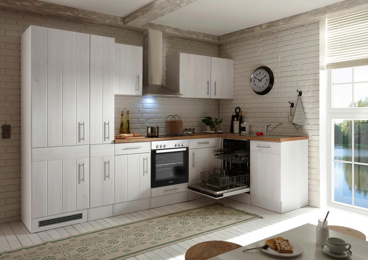 Eckküche Anton Landhaus ohne Geräte ca. 310x172cm Weiß - Wildeiche/Edelstahlfarben, Basics, Holzwerkstoff/Metall (310/172cm) - Respekta