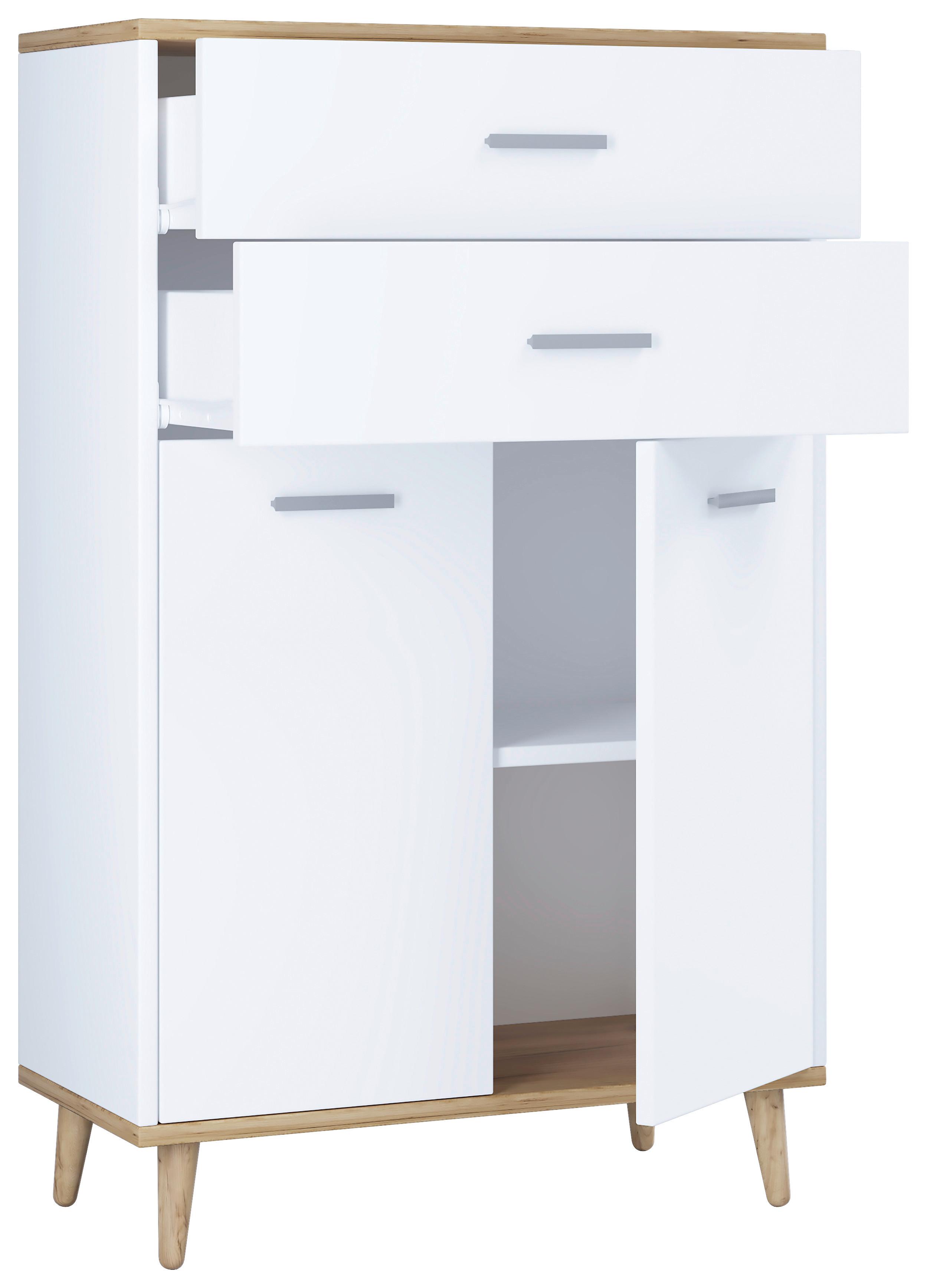 Highboard Lindas Weiß/Eichefarben - Honigeiche/Eichefarben, MODERN, Holzwerkstoff/Metall (60/97/28cm) - MID.YOU