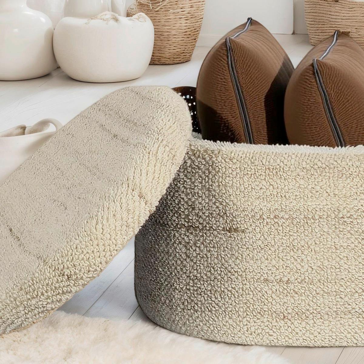 HOCKERBANK SITZHOCKER WOLLE - Beige, Design, Textil (81/40/62cm) - MID.YOU