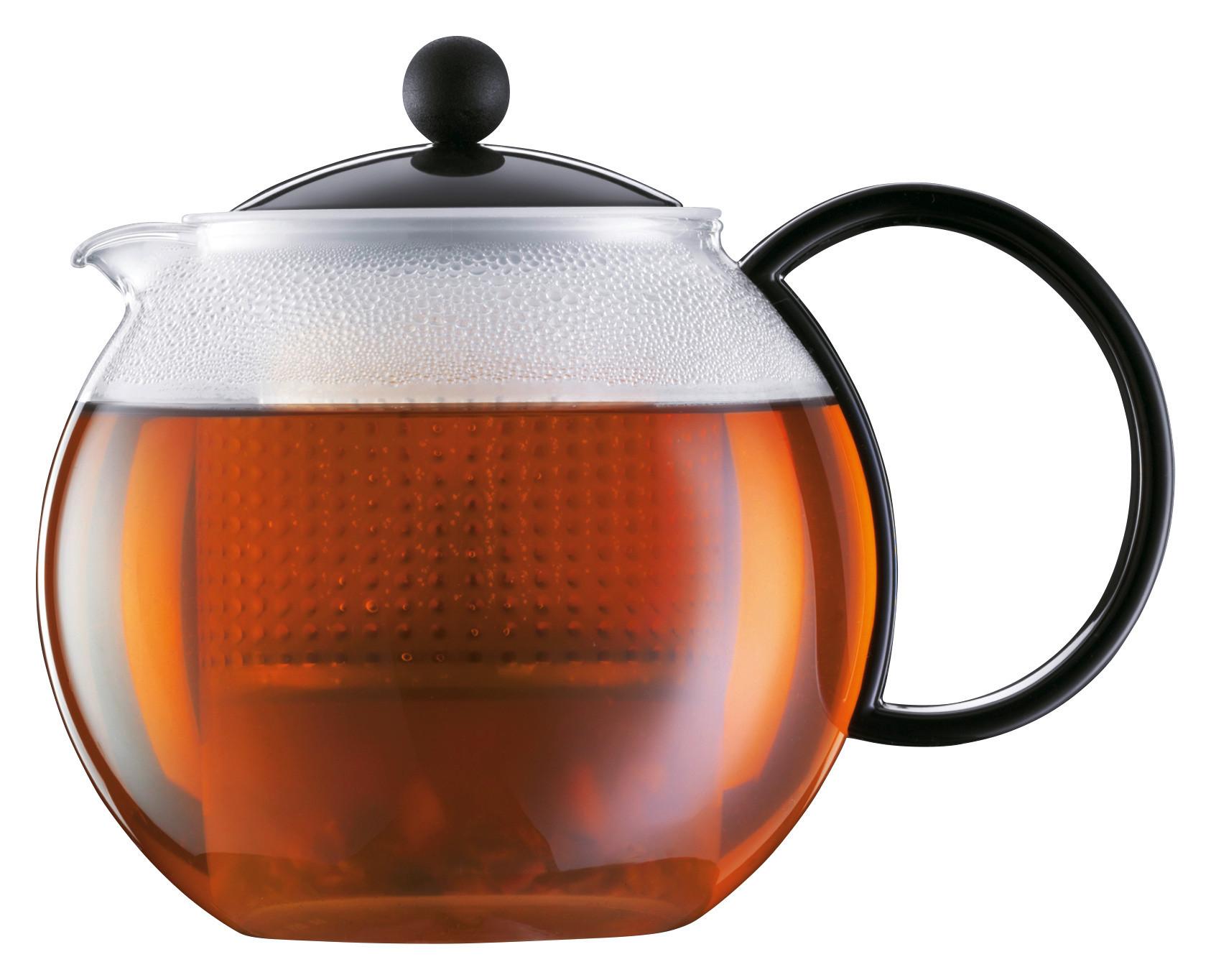 Teekanne Assam Schwarz ca. 1l - Transparent/Schwarz, KONVENTIONELL, Glas/Kunststoff (19/16,5/14,8cm)