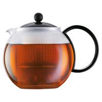 Teekanne Assam Schwarz ca. 1l - Transparent/Schwarz, KONVENTIONELL, Glas/Kunststoff (19/16,5/14,8cm)