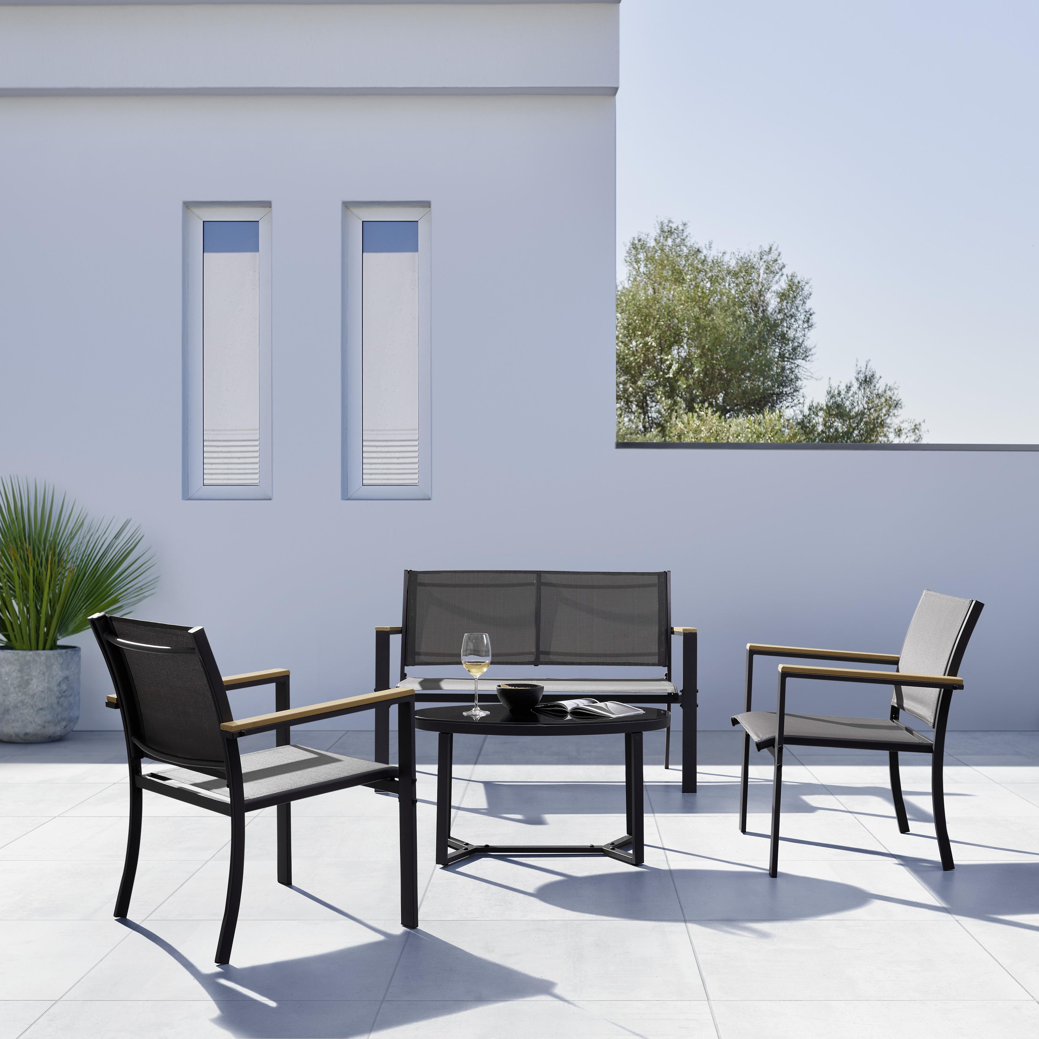 Lounge Garnitúra Claudia - Sötétszürke, modern, Műanyag/Üveg - Bessagi Garden