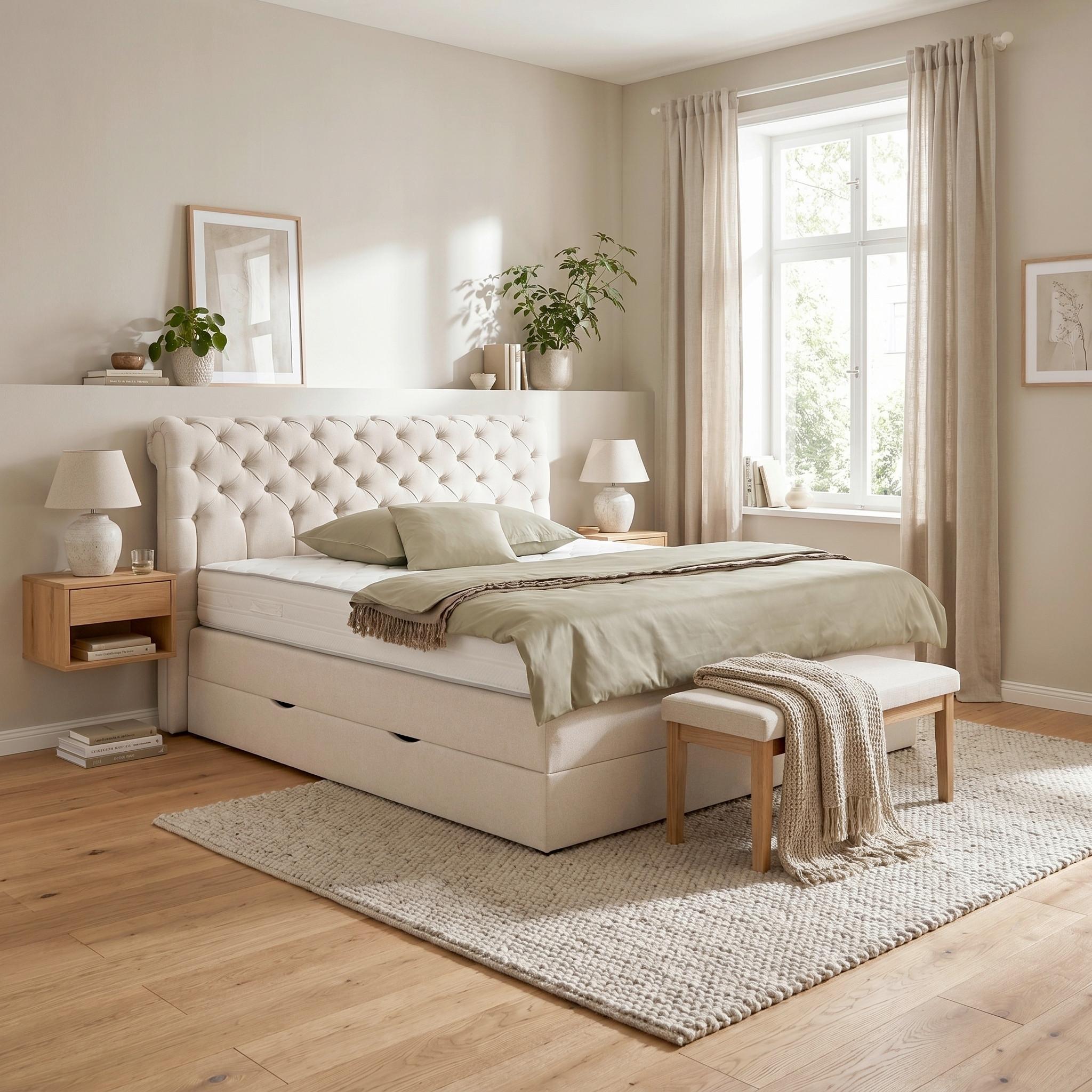 Boxspringbett Belano Creme ca. 180x200cm - Creme, KONVENTIONELL, Holz/Holzwerkstoff (180/200cm) - Premium Living
