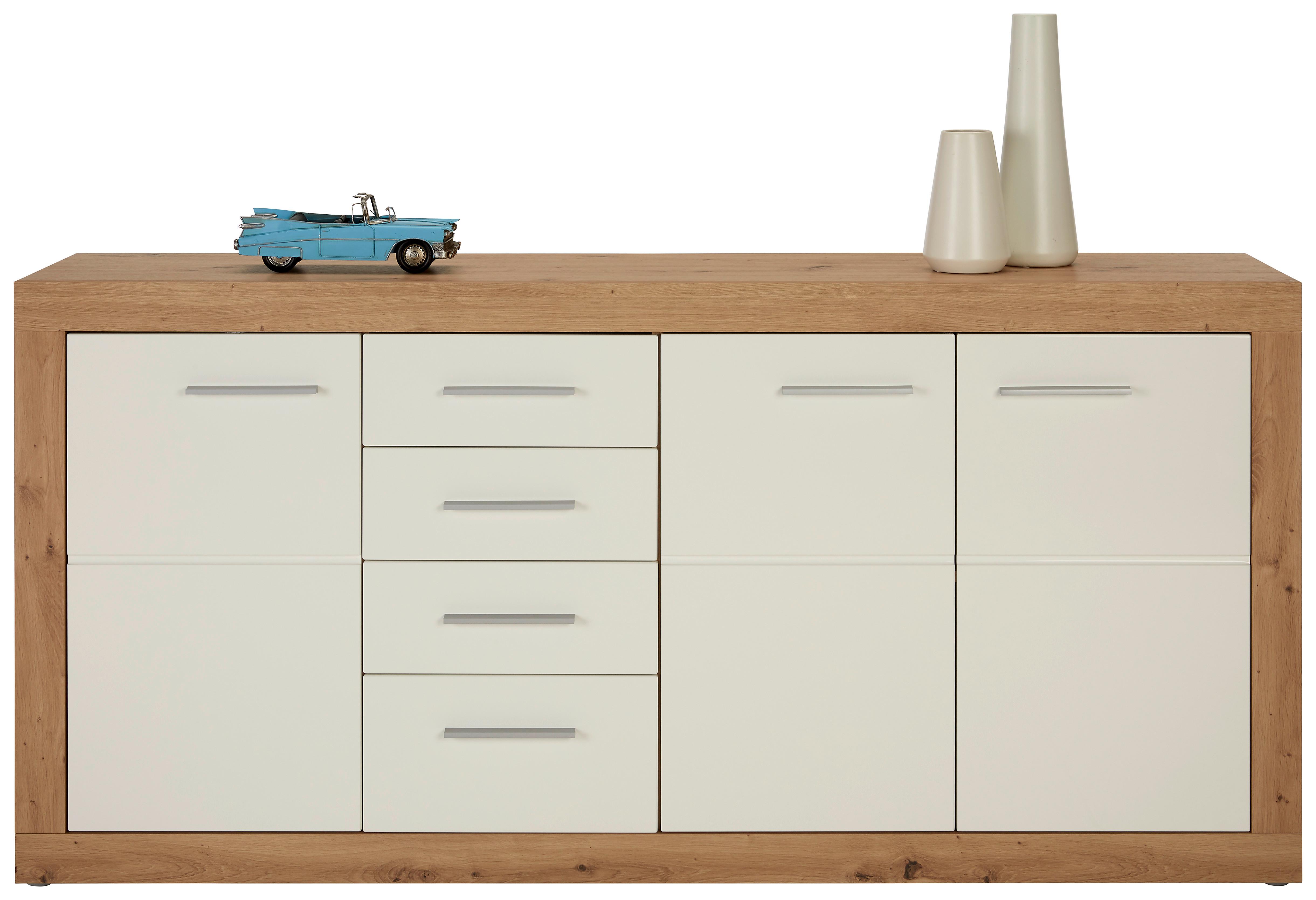 Sideboard Malta in Weiß/Eichefarben - Chromfarben/Eichefarben, KONVENTIONELL, Holzwerkstoff/Kunststoff (179/86/40cm) - Mömax