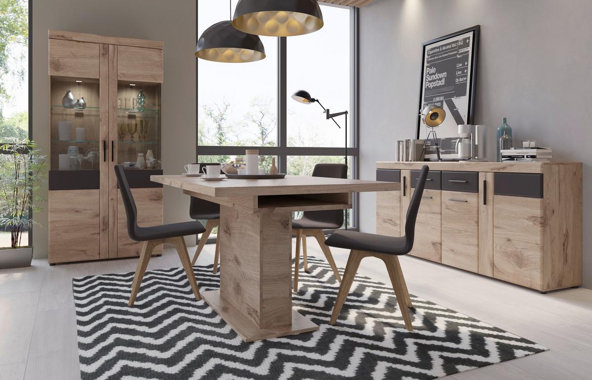 Vitrina Grano - boje hrasta/tamno siva, Trend, staklo/drvni materijal (92,8/195/37,4cm) - Modern Living