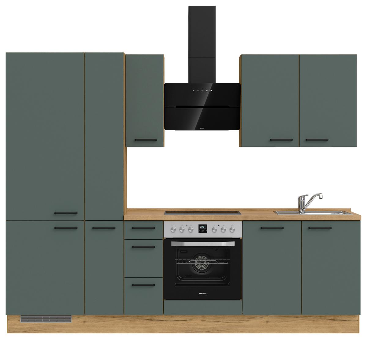 Küchenblock Easytouch High m. Geräten Dunkelgrün - Dunkelgrün/Eichefarben, MODERN, Holzwerkstoff/Metall (270cm) - Nobilia