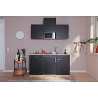 Minküche Economy m. Geräten B: ca. 150cm Schwarz/Eichenfarben - Eichefarben/Schwarz, Basics, Holzwerkstoff (150cm) - Respekta