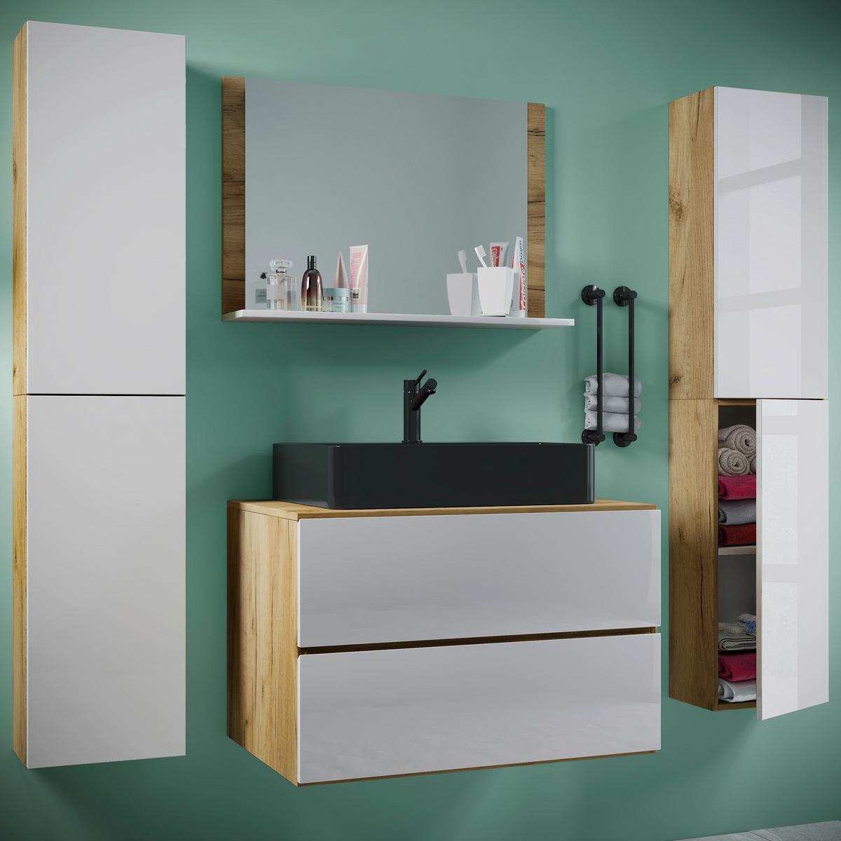 BADEZIMMER LENDAS BL XL - Honigeiche/Weiss, Modern, Glas/Keramik (147cm) - MID.YOU
