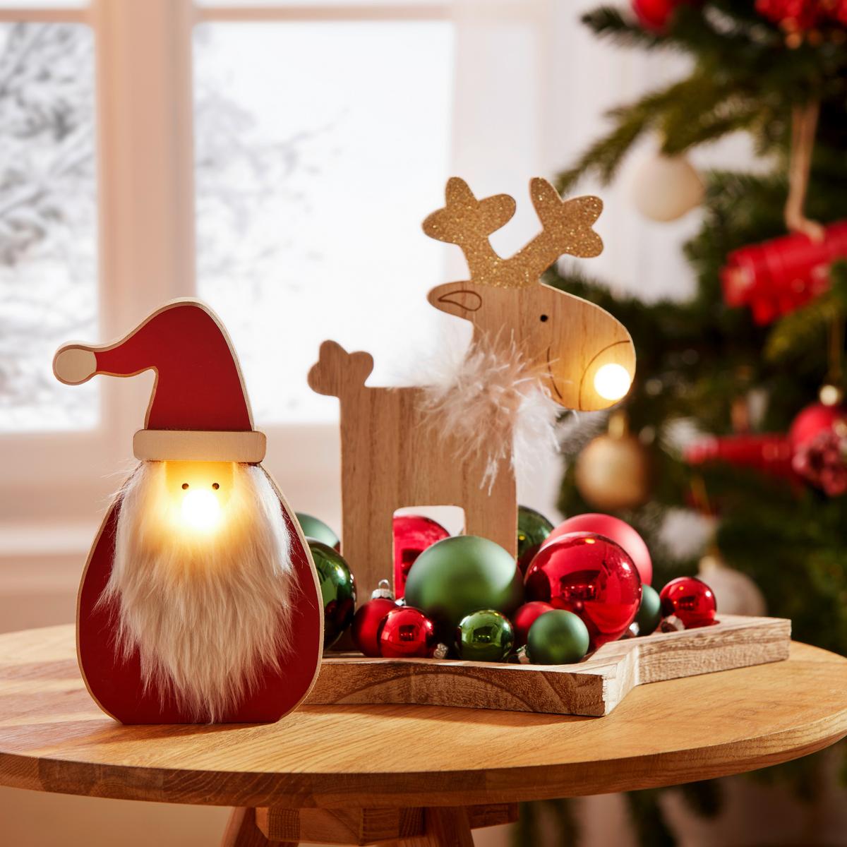 LED-díszlámpa Eckhard - bézs/piros, Konventionell, fa/szőrme (11/20/2cm)