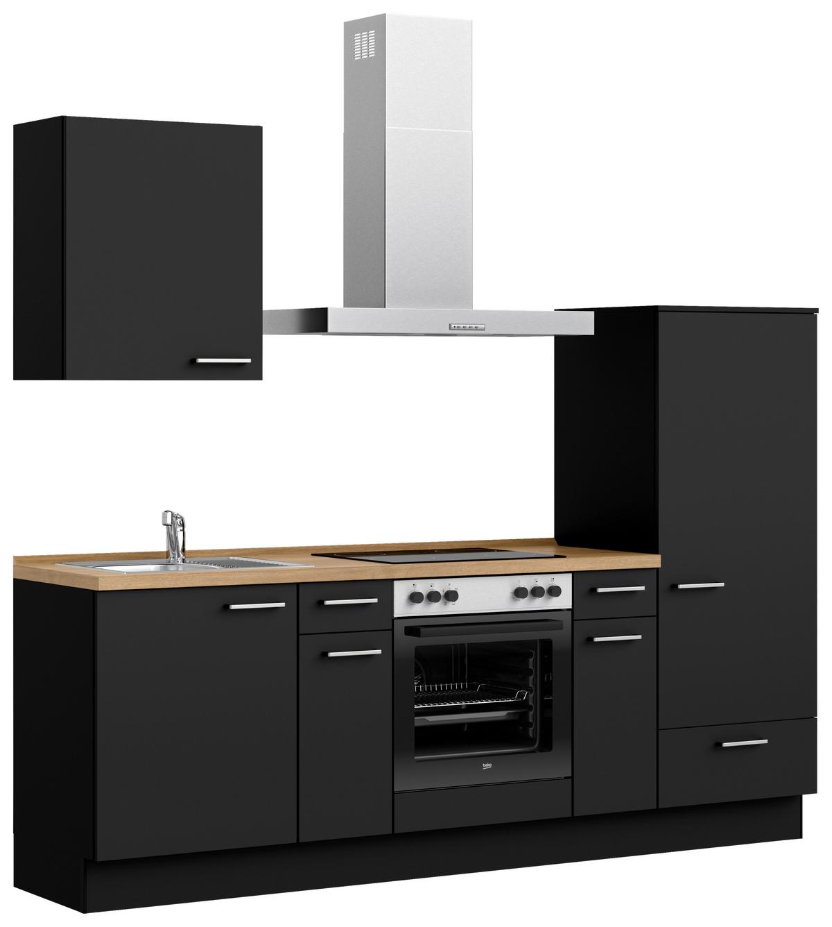 Küchenblock Touch Low m. Geräten Schwarz - Edelstahlfarben/Eichefarben, MODERN, Holzwerkstoff/Metall (240cm) - Nobilia