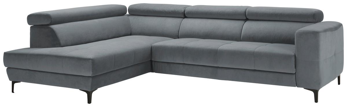 Ecksofa Emma links Blaugrau - Blaugrau/Schwarz, MODERN, Textil (210/301cm) - Premium Living