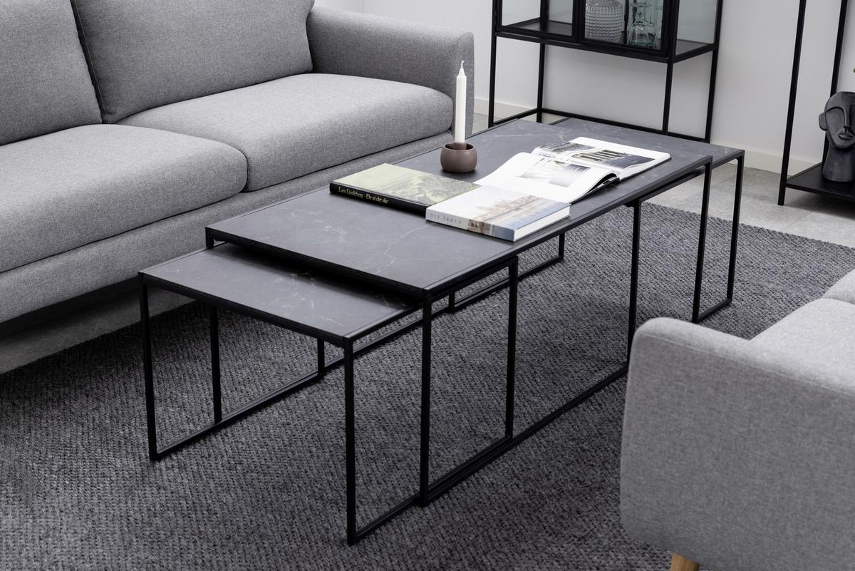 ZESTAW STOLIKÓW KAWOWYCH INFINITY - czarny, Konventionell, materiał drewnopochodny/metal (56-120/56-60/44-48cm) - Carryhome