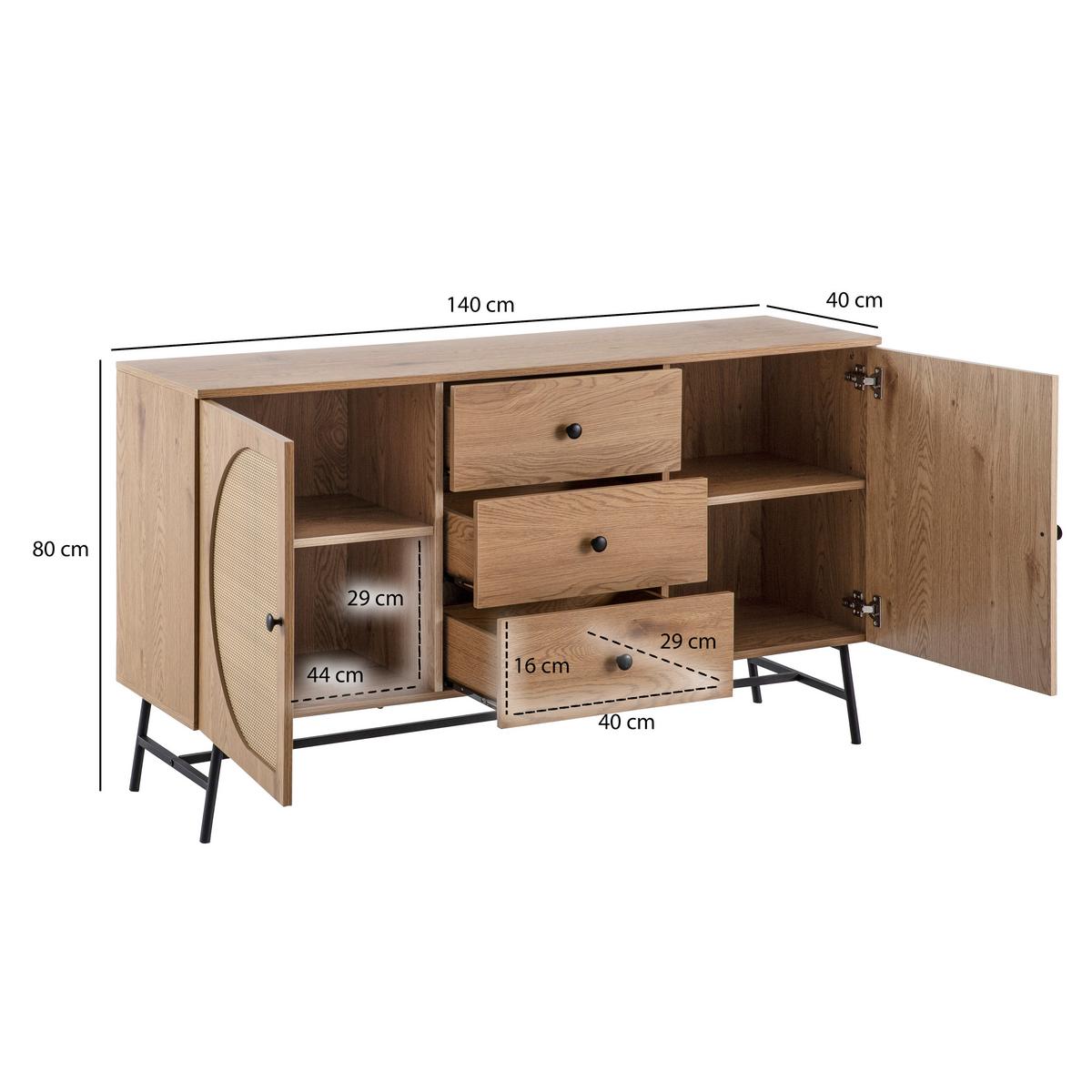 Komoda Sonoma, Videz Hrasta - črna/barve hrasta, Design, kovina/leseni material (140/80/40cm) - MID.YOU