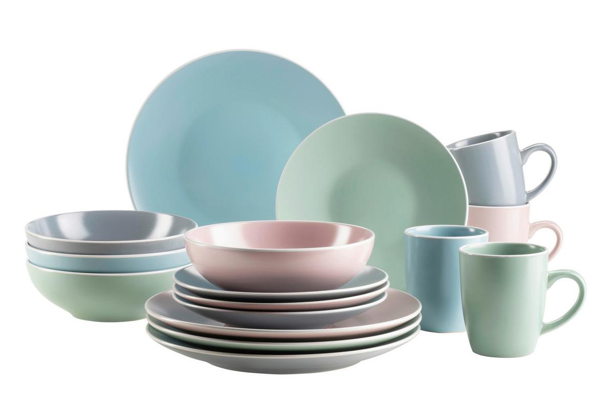 SET DE VAISSELLE KOMBISERVICE, 934006 - Türkis/Rosa, Basics, Keramik - Mäser