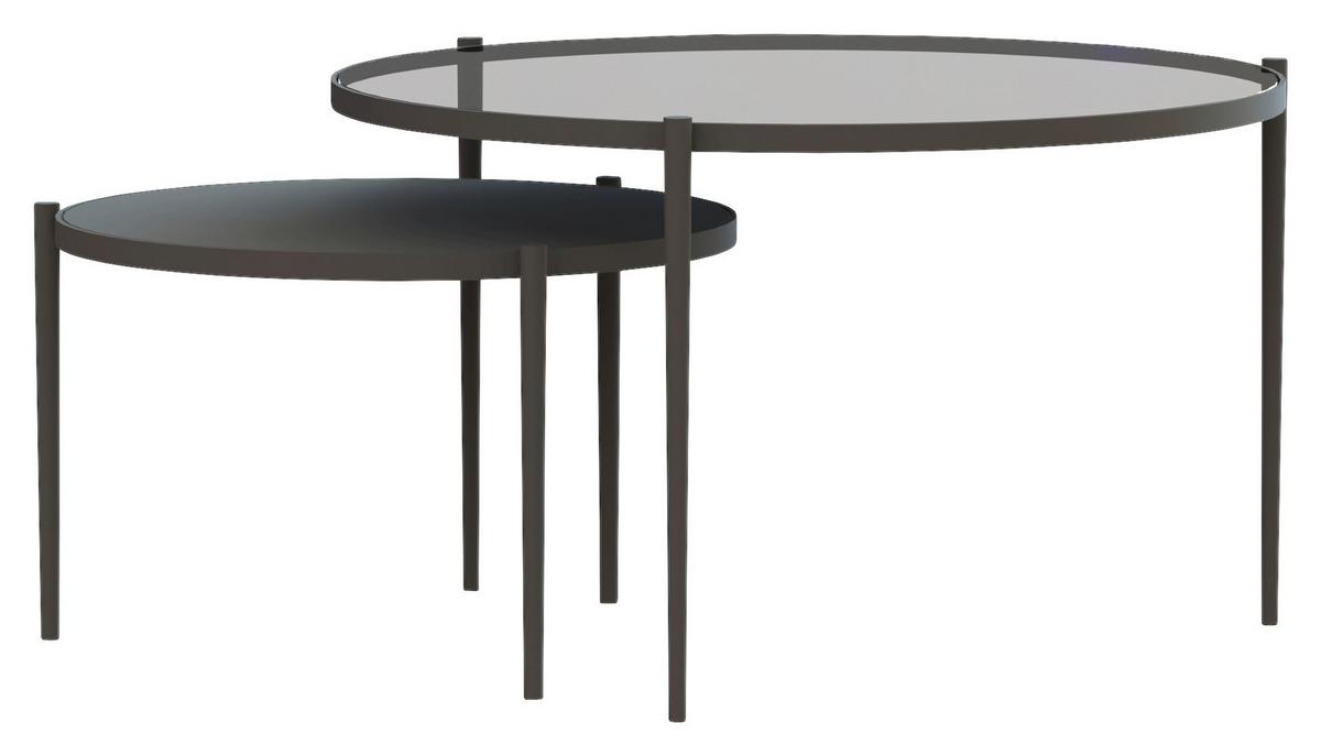 ZESTAW STOLIKÓW KAWOWYCH DARK - czarny/szary, Design, metal/szkło (70/70/42cm)