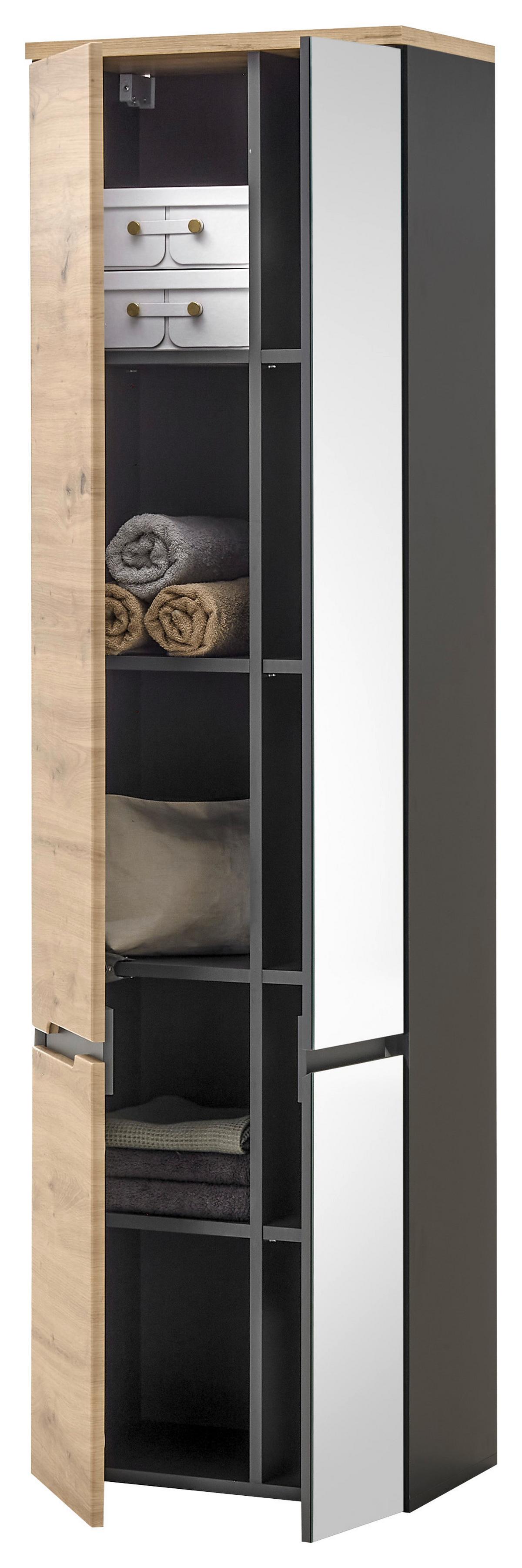 Hängeschrank Memphis Grau/Eiche Artisan - Eiche Artisan/Grau, MODERN, Glas/Holzwerkstoff (50/176/31cm) - Mömax