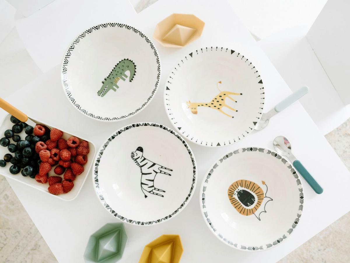 Set Otroških Posodic Safari, 4-Delni - večbarvno/sivobela, Basics, keramika (18,5cm) - Creatable