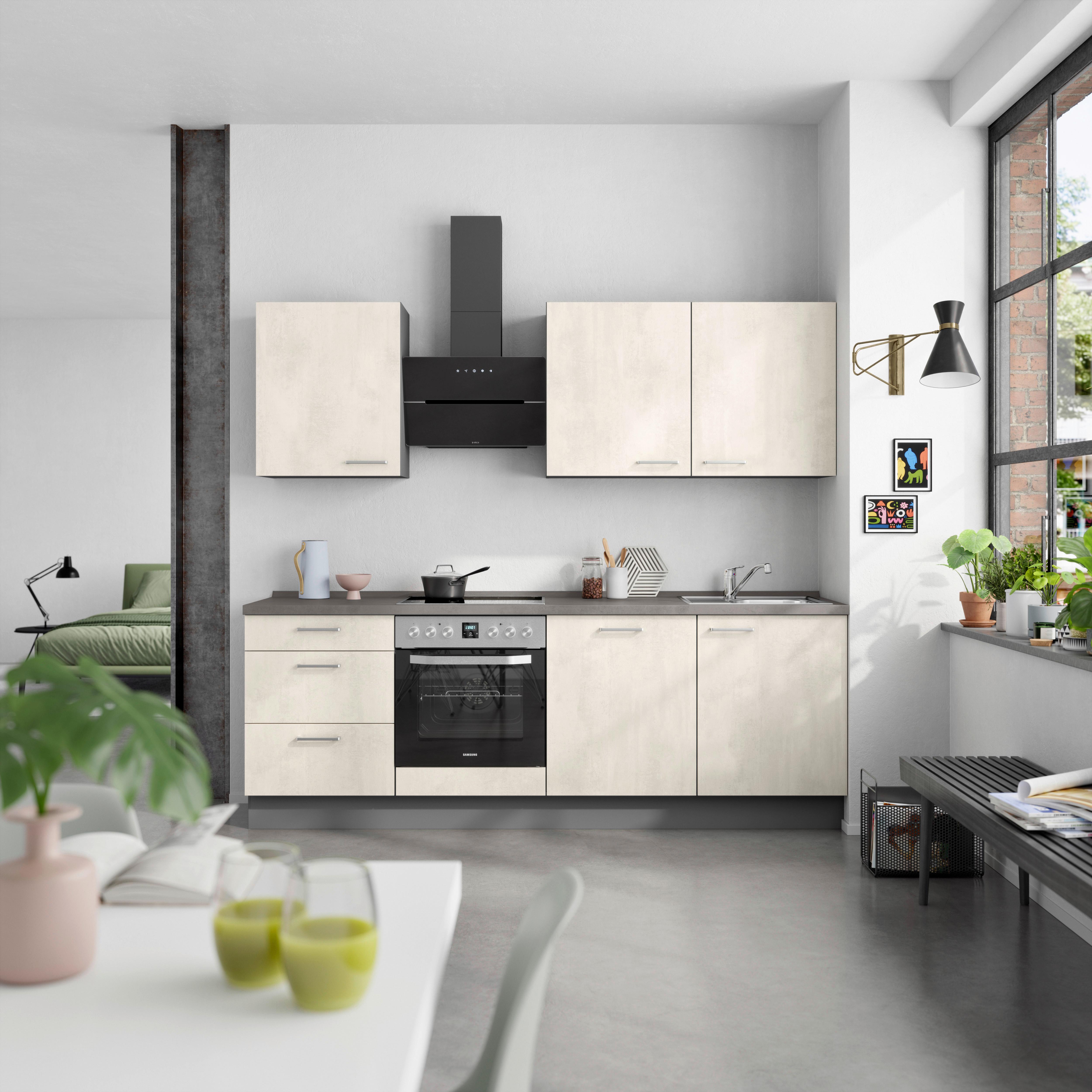 Küchenblock Riva High m. Geräten Weiß - Schieferfarben/Edelstahlfarben, MODERN, Holzwerkstoff/Metall (240cm) - Nobilia