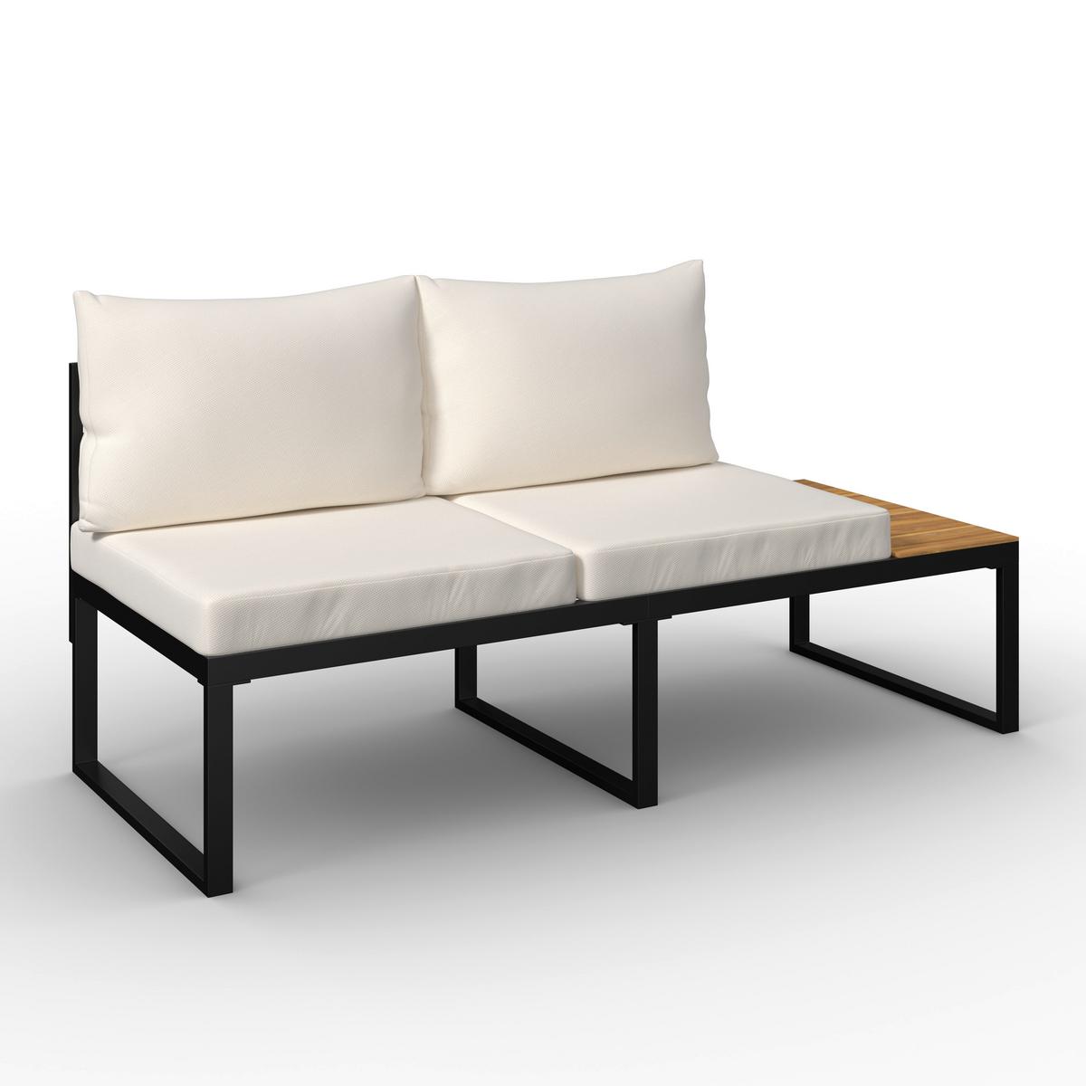 Loungegarnitur Adriano Creme Akazie/Metall/Outdoorstoff - Creme/Schwarz, MODERN, Holz/Textil - Bessagi Garden