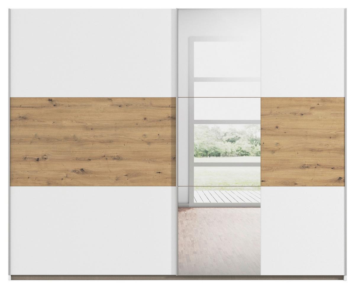 Omara Z Drsnimi Vrati Foster, Bela, Hrast, Ogledalo, 261 Cm - bela/barve aluminija, Konvencionalno, kovina/leseni material (261/210/59cm)