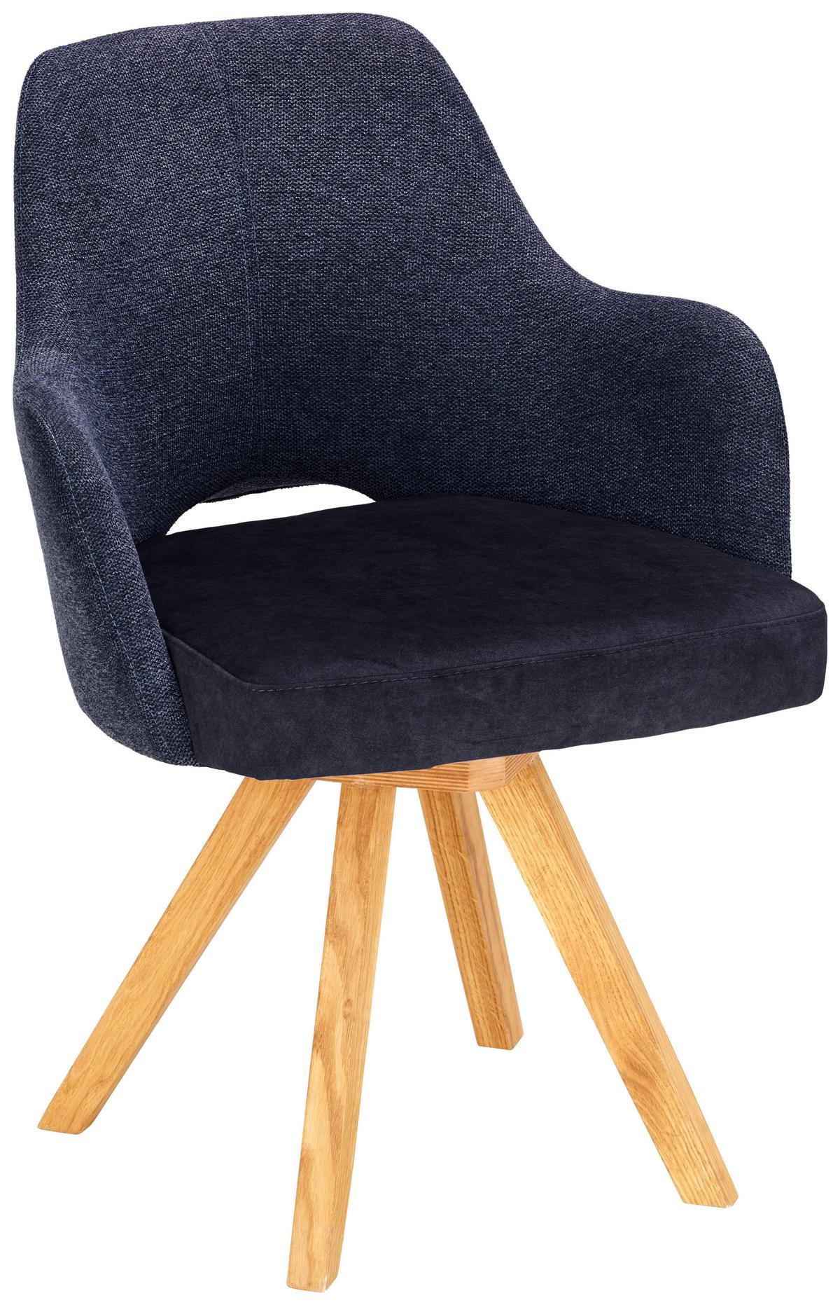 Armlehnstuhl in Dunkelblau - Eichefarben/Dunkelblau, KONVENTIONELL, Holz (58/82/60cm) - Premium Living