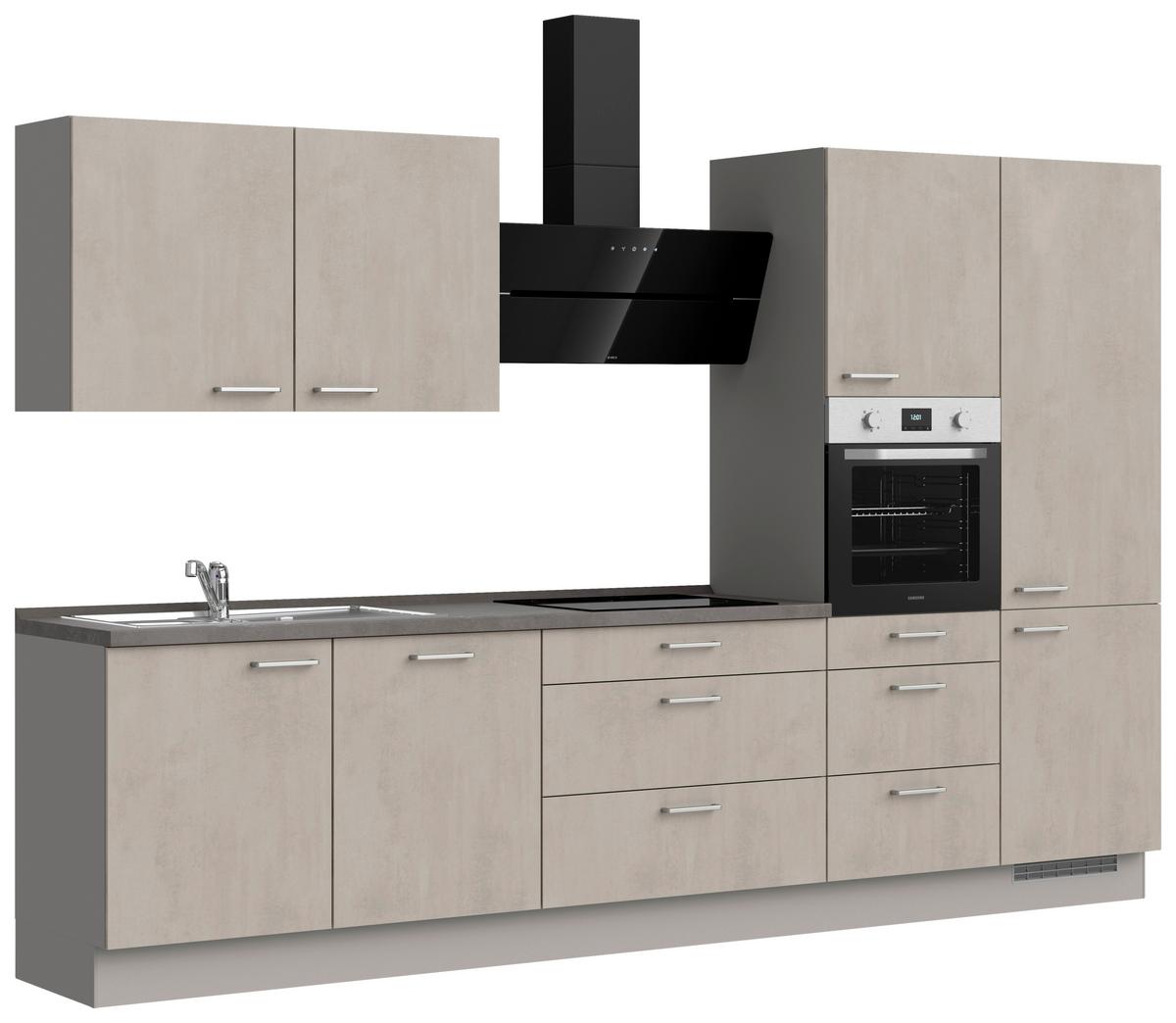 Küchenblock Riva High m. Geräten Grau - Schieferfarben/Edelstahlfarben, MODERN, Holzwerkstoff/Metall (330cm) - Nobilia