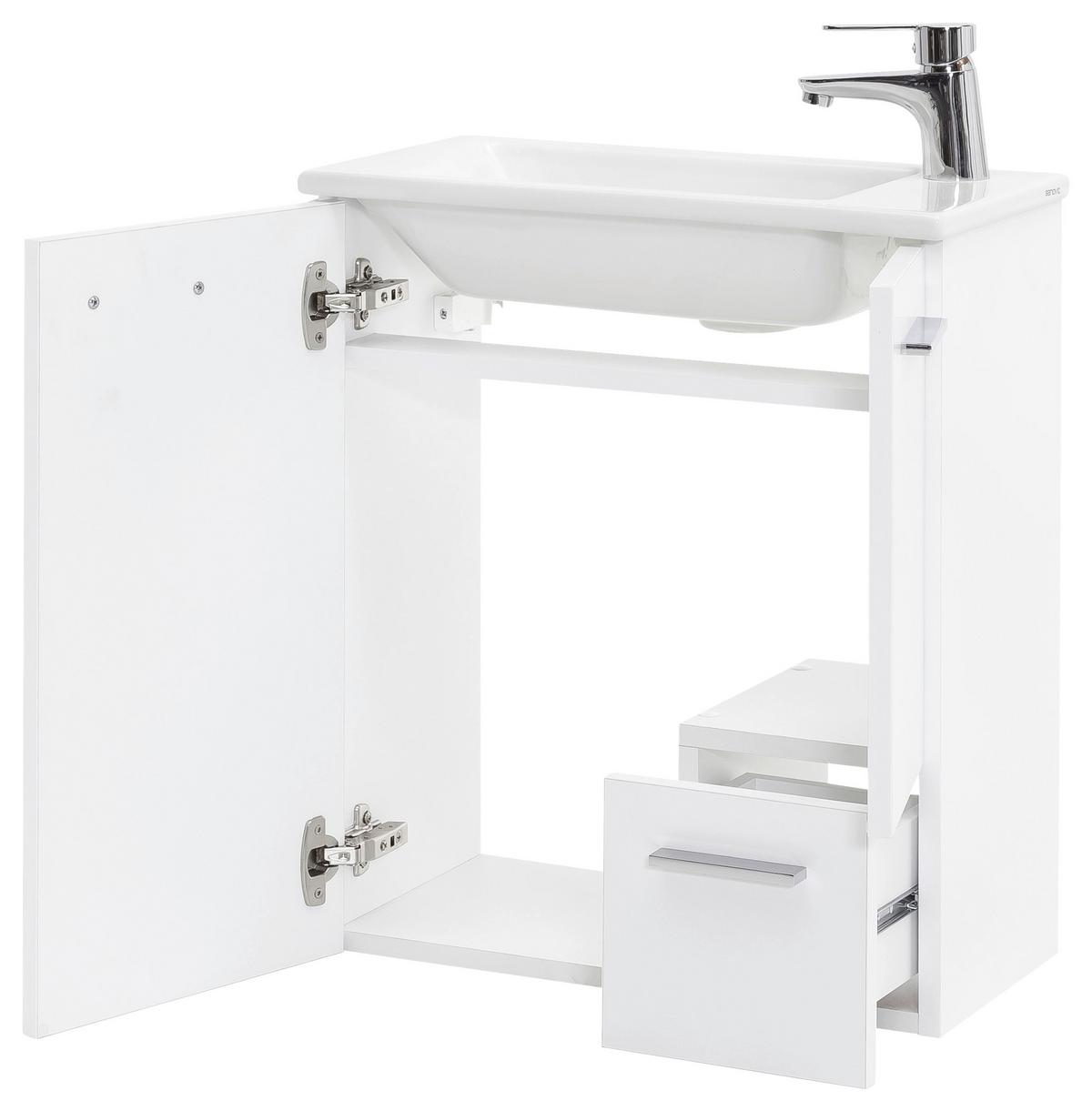 Waschtischkombi Matteo Weiß - Weiß Hochglanz/Silberfarben, MODERN, Keramik/Holzwerkstoff (50cm) - MID.YOU