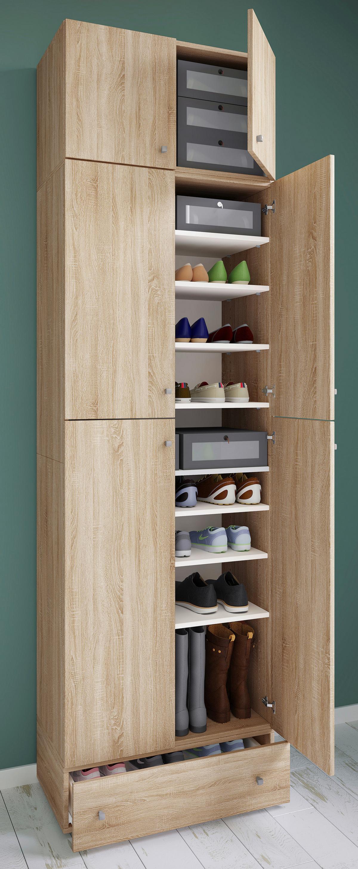 Schuhschrank Lona XXL ca.70x240x39cm Eiche Dekor - Schwarz/Grau, MODERN, Holzwerkstoff/Kunststoff (70/240/39cm) - MID.YOU