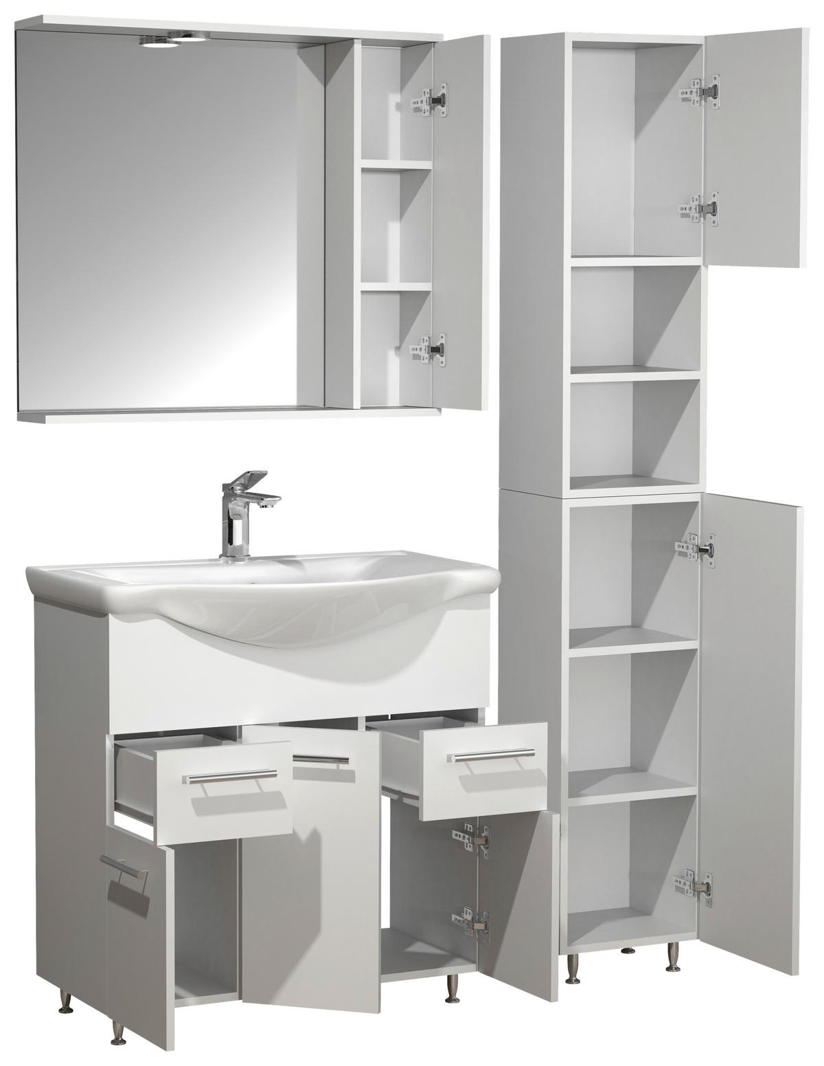 Kopalnica Lisalo Xl, Bela - srebrne barve/bela, Moderno, umetna masa/steklo (105cm) - MID.YOU