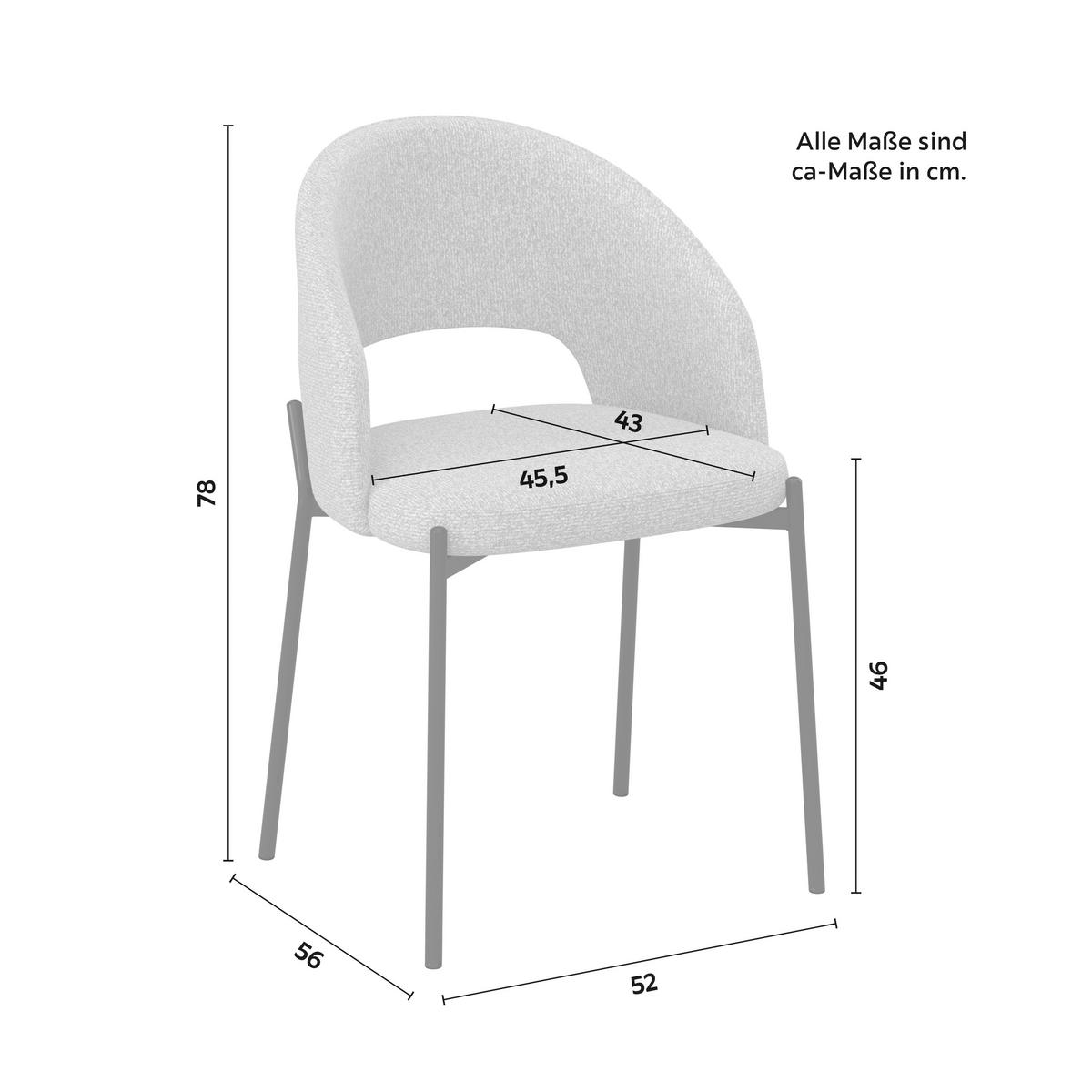 Stuhl Nadiya Hellgrau Leinenoptik Gepolstert - Hellgrau/Schwarz, MODERN, Holz/Textil (52/78/56cm) - Bessagi Home