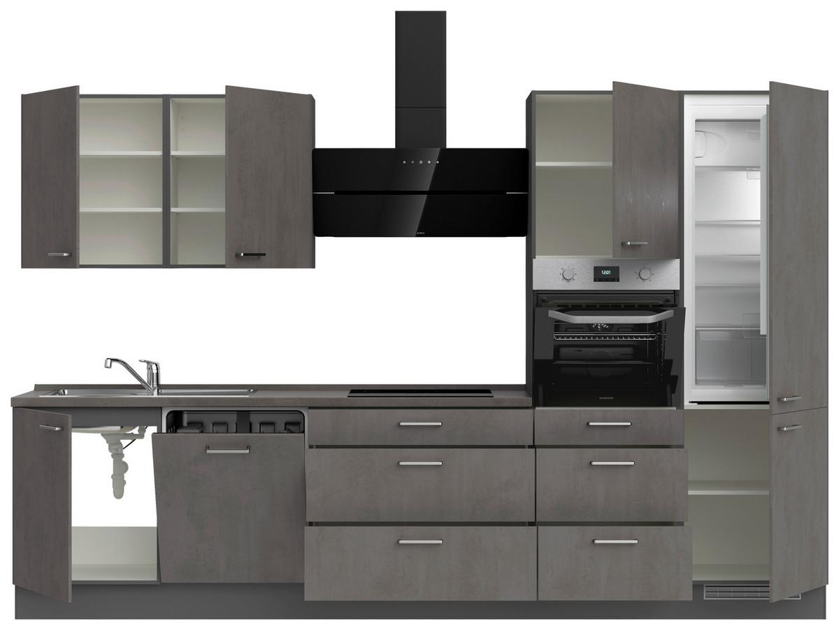 Küchenblock Riva High m. Geräten Schieferfarben - Schieferfarben/Edelstahlfarben, MODERN, Holzwerkstoff/Metall (330cm) - Nobilia