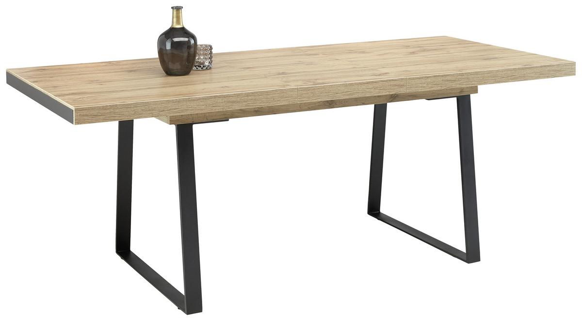 Ausziehtisch in Eichefarben - Eichefarben/Schwarz, Modern, Holzwerkstoff/Metall (160-205/90/76cm) - Premium Living