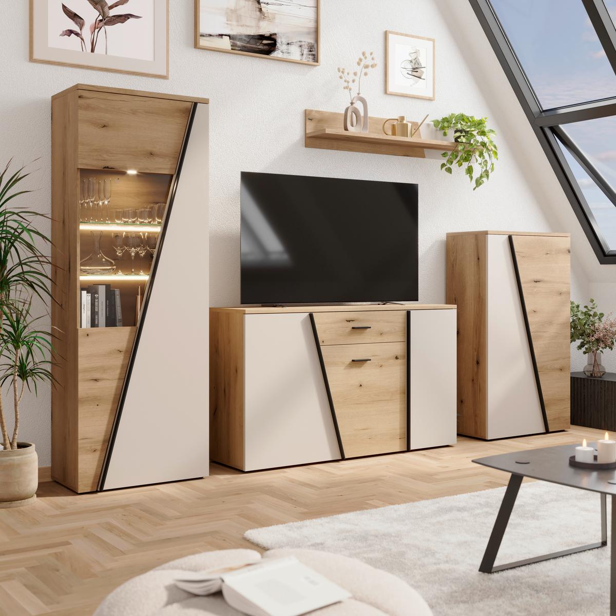 Venedig New Komoda - kašmir/boje hrasta, Moderno, drvni materijal/plastika (150/87/40cm) - Modern Living