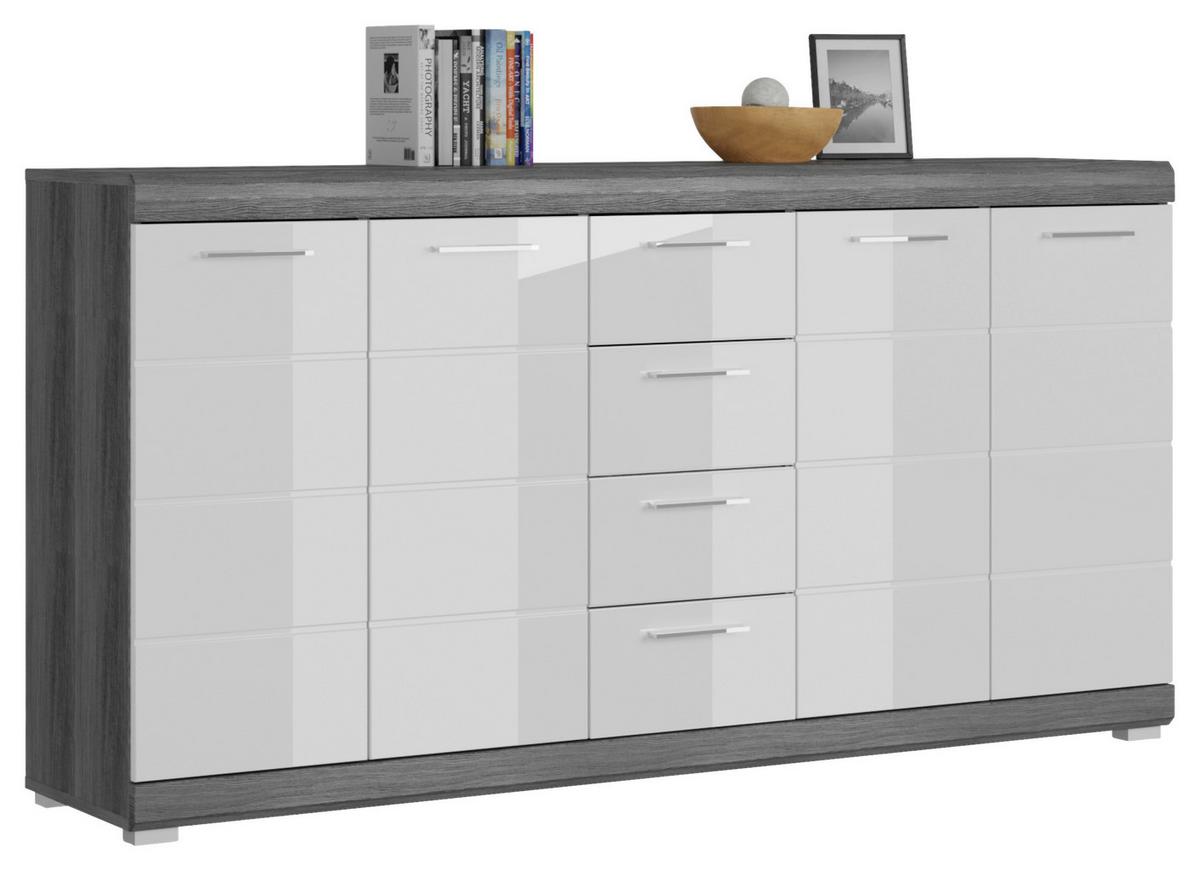 Kommode Scout ca. 165x85 cm Weiß/Grau - Chromfarben/Weiß Hochglanz, Design, Holzwerkstoff/Kunststoff (165/85/37cm) - MID.YOU