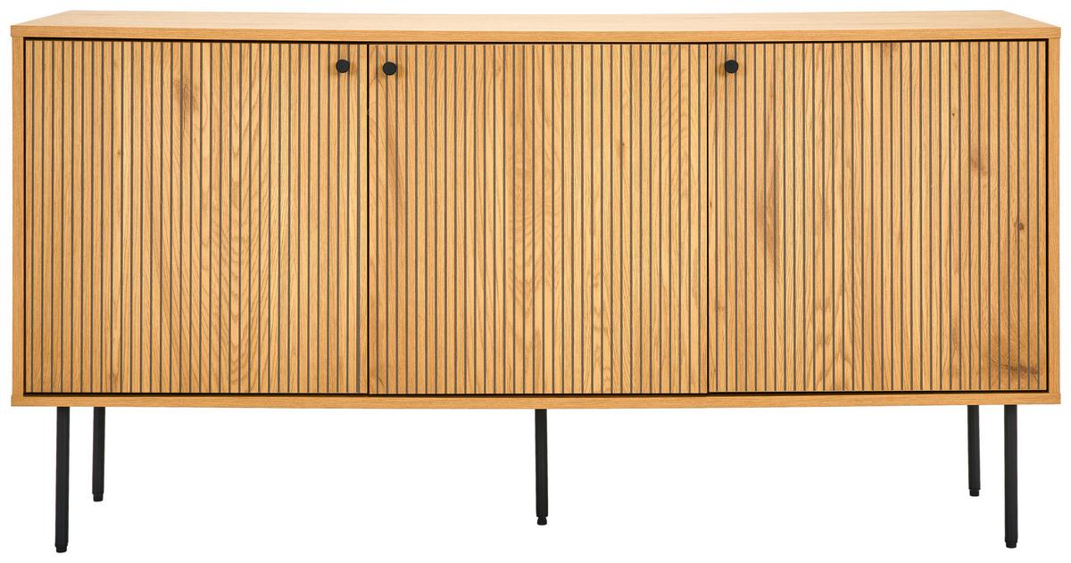 KOMODA SZEROKA LINE - kolor dębowy/czarny, Design, materiał drewnopochodny/metal (150/75/40cm) - Carryhome