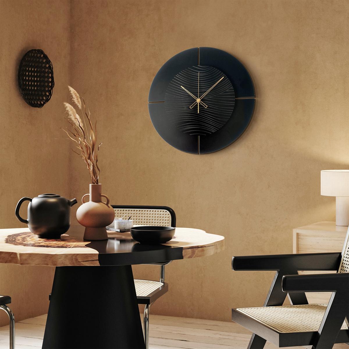 Wanduhr Schwarz/Goldfarben Ø ca. 57cm - Goldfarben/Schwarz, Basics, Holz/Kunststoff (57cm)