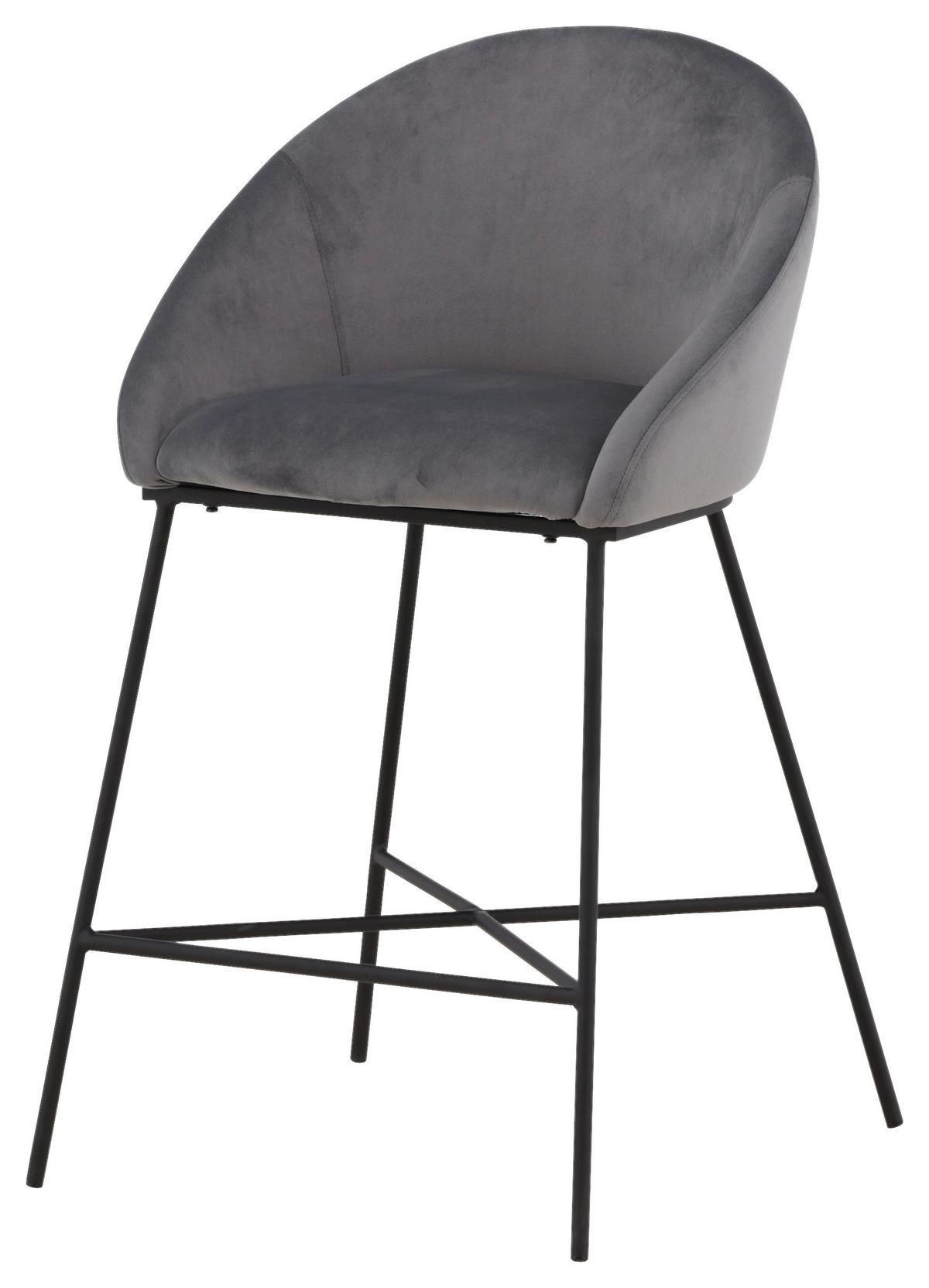 Barhocker Velvet VELVET - Dunkelgrau/Schwarz, Design, Textil/Metall (58,5/97/57cm) - Livetastic