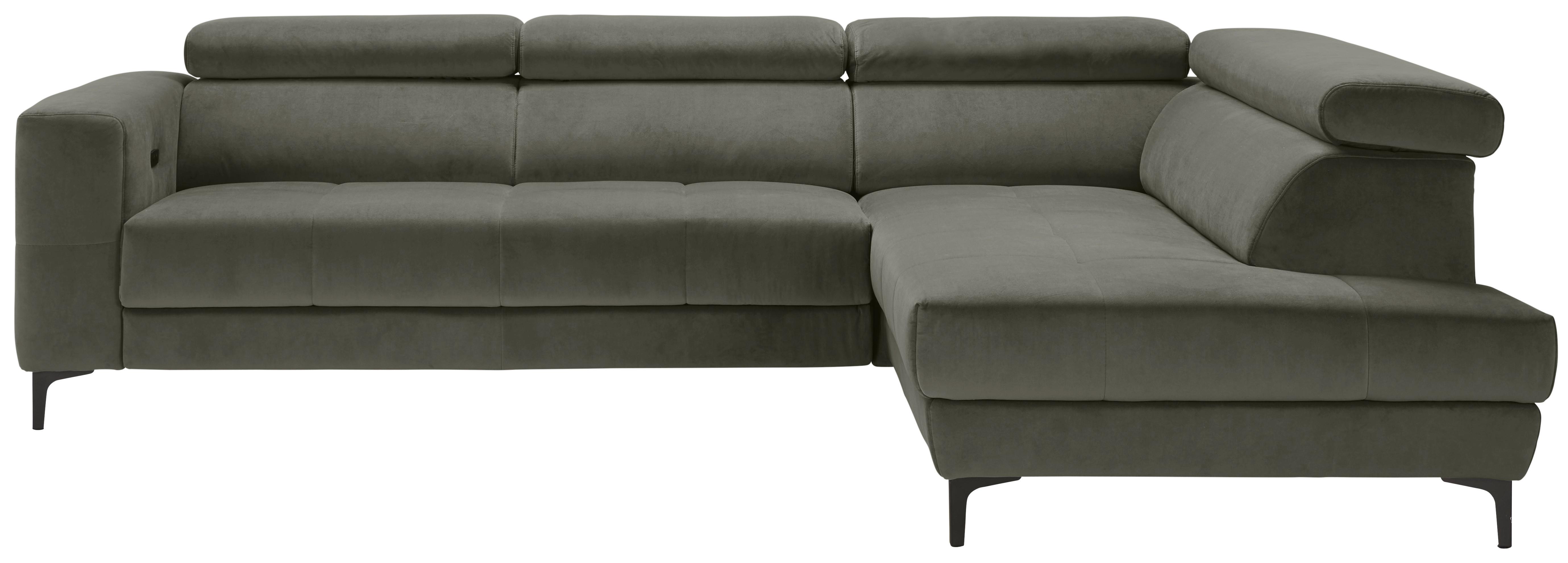 Ecksofa Emma rechts Graugrün - Schwarz/Graugrün, MODERN, Textil (301/210cm) - Premium Living