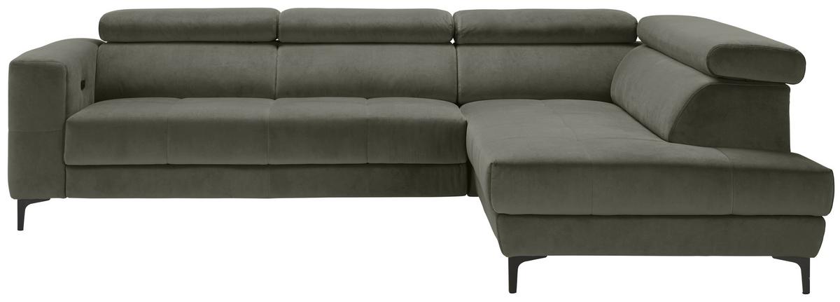 Ecksofa Emma rechts Graugrün - Schwarz/Graugrün, MODERN, Textil (301/210cm) - Premium Living