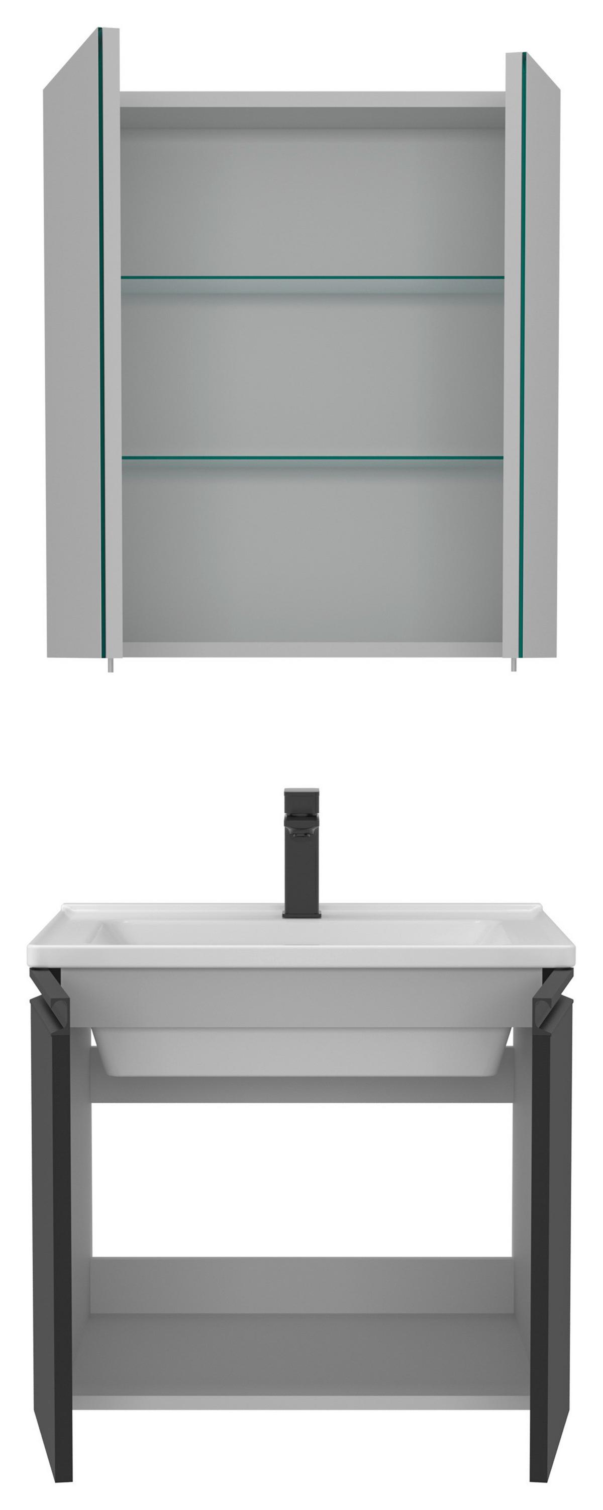 ŁAZIENKA REEF - biały wysoki połysk/czarny, Modern, metal/drewno (60/119/46cm) - MID.YOU