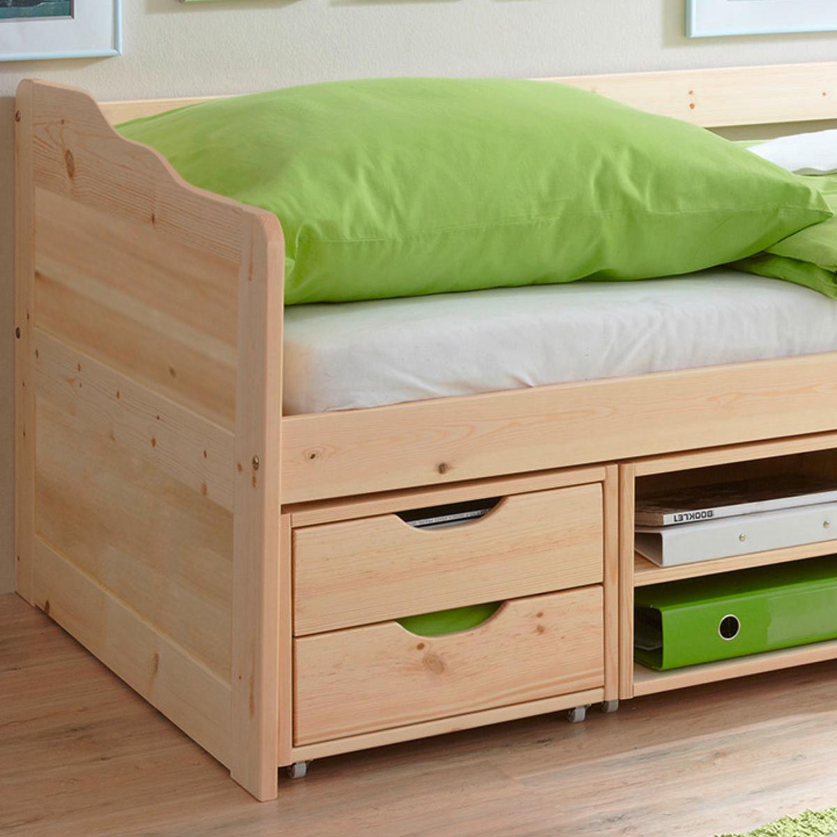 Stauraumbett "Marlies", aus Kiefer, kieferfarbe - Kieferfarben, MODERN, Holz (90/200cm) - MID.YOU