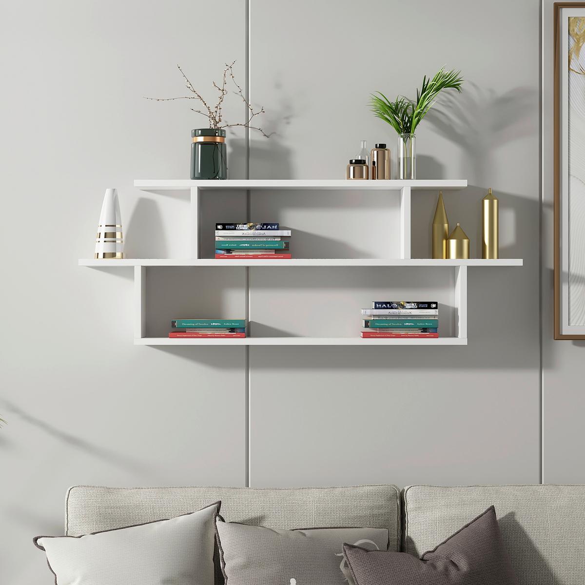 Stenski Regal Seneca - bela, Design, leseni material (120/44,6/14,6cm) - MID.YOU