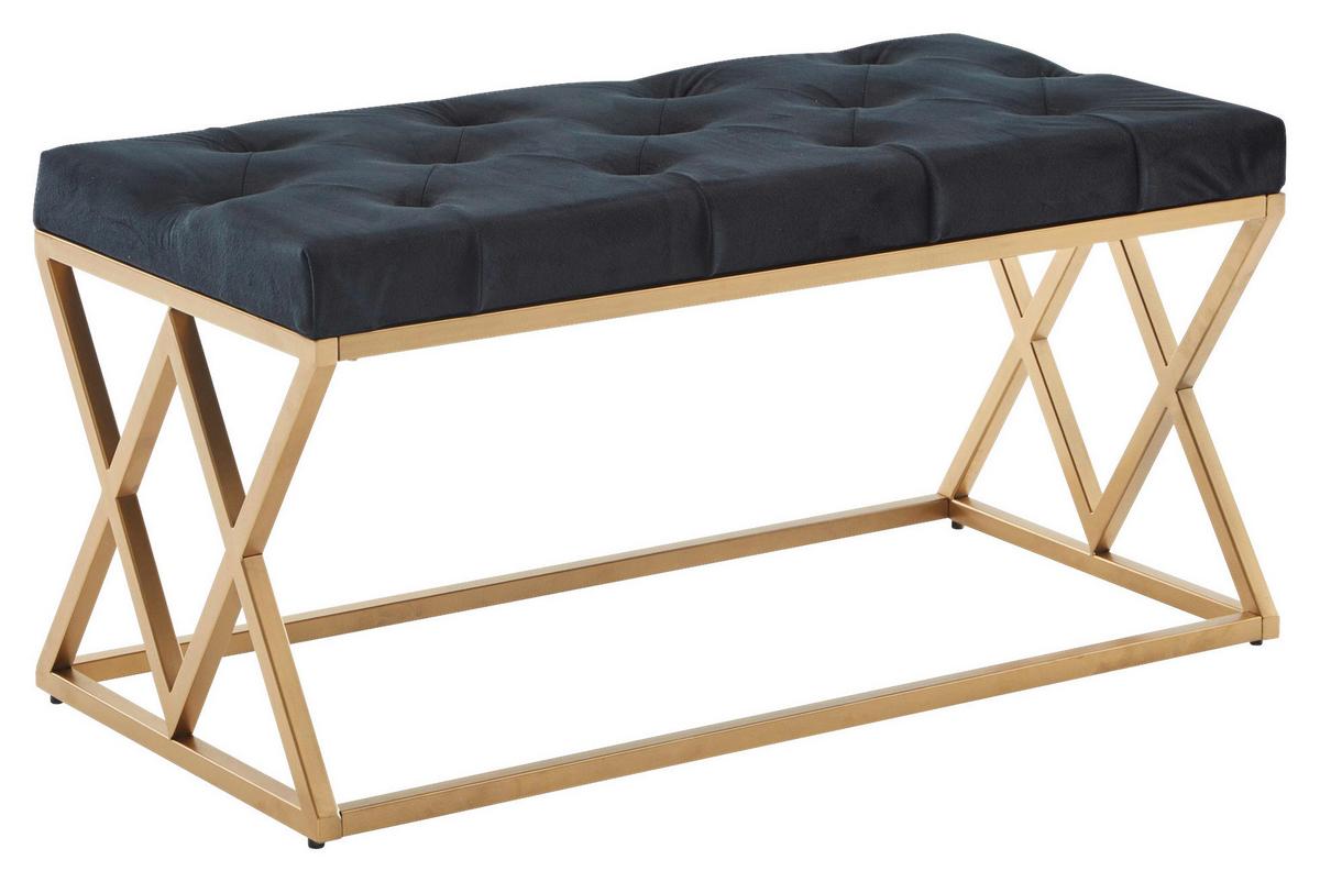Sitzbank Wohnling ca.90x46x44cm Textil Schwarz - Goldfarben/Schwarz, Design, Textil/Metall (90/46/44cm) - MID.YOU